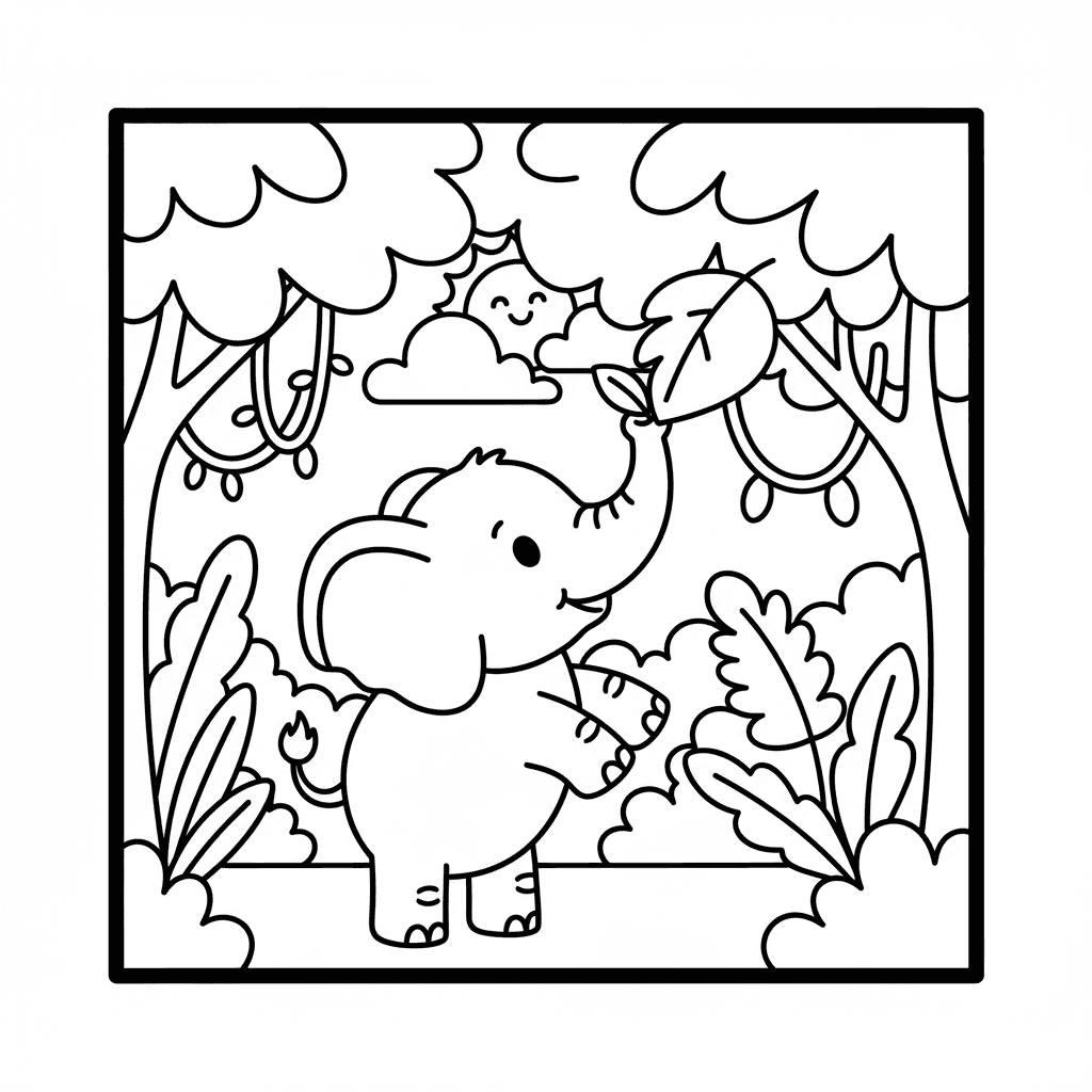 Baby elephant enjoying leaf in natural setting