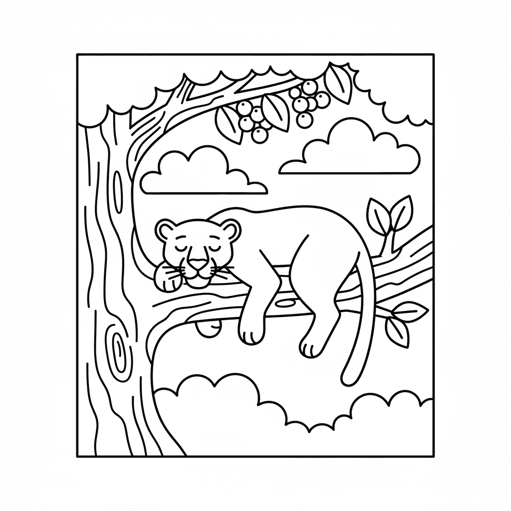 Panther resting on tree branch coloring page