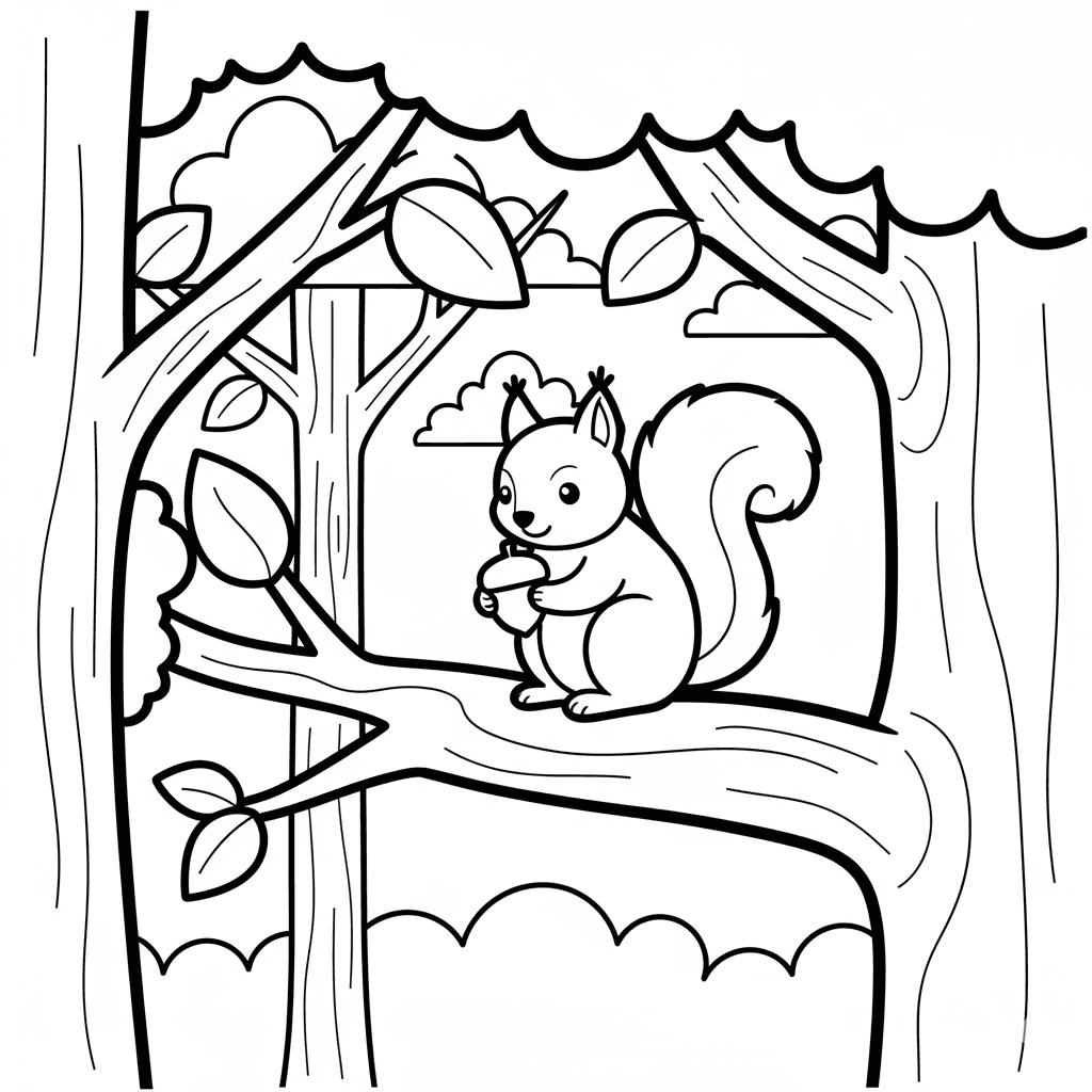 Cute squirrel on branch holding big acorn